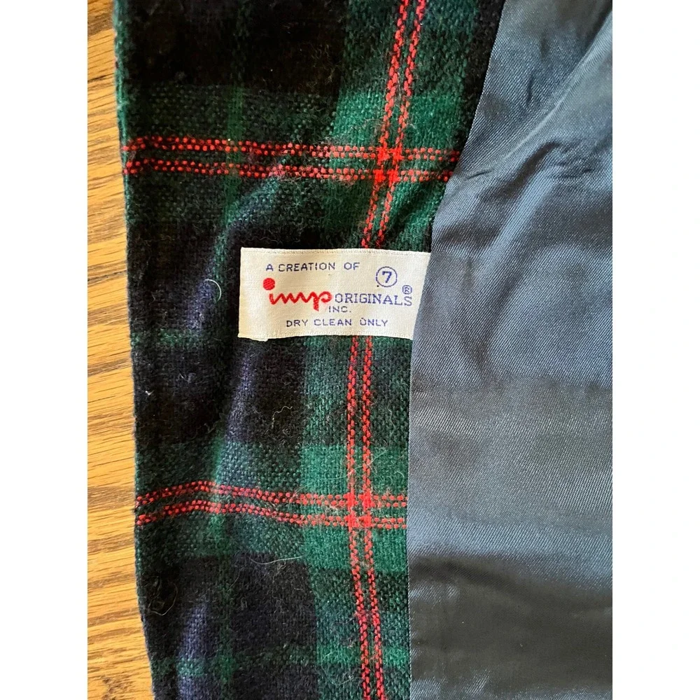 Imp Originals Vintage Kids Plaid Blazer Jacket Navy Green Red Size 7 Gold Button